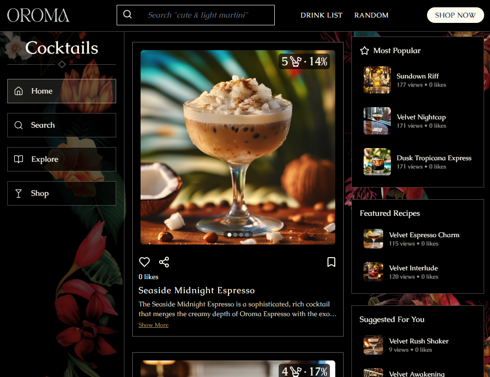 Oroma Cocktails Recipes